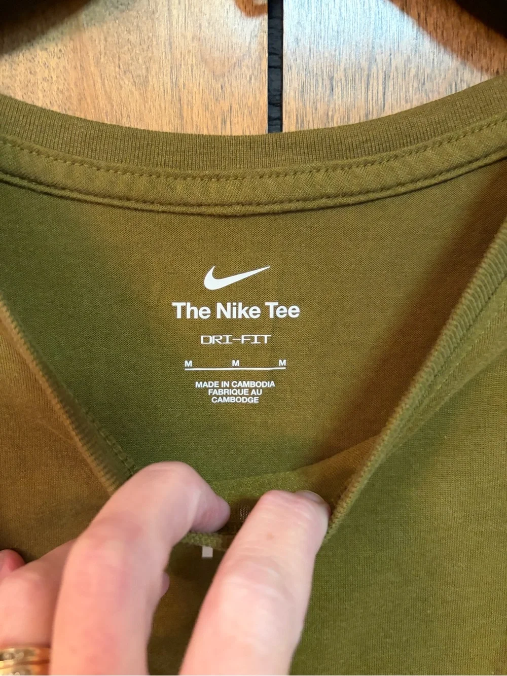Nike Olive Dri-FIT Crew Tee with White Swoosh
